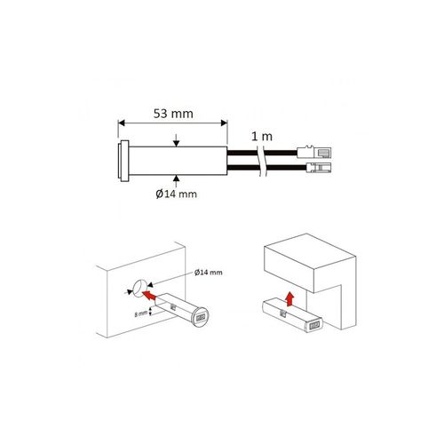 LED jungiklis 12-24Vdc, 2A, su IR jutikliu, baldinis, įleidžiamas Ø14mm, dviejų funkcijų, juodas WYL-IR-S01-24W