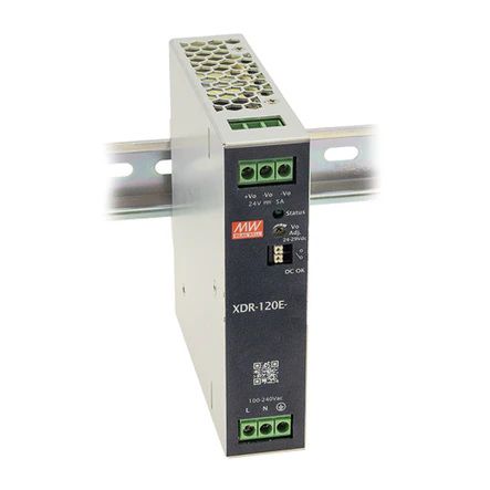 Impulsinis maitinimo šaltinis 24V 5A, PFC, tvirtinamas ant DIN bėgio, MEAN WELL XDR-120E-24