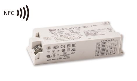 60W pastovios galios LED šaltinis 900-1700mA 9-54V, NFC, DALI2, IP20, MEAN WELL XLC-60-H-DA2N