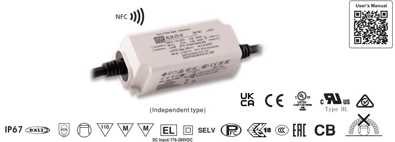 Светодиодные драйверы постоянного напряжения 12V 2.1A,25W, IP67, MEAN WELL XLN-25-12