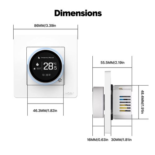 Išmanus, sieninis termostatas grindų termo pavaroms su ratuku, baltas, ZigBee, TUYA ZHT-SR-GA-WH-MS 6974246478494