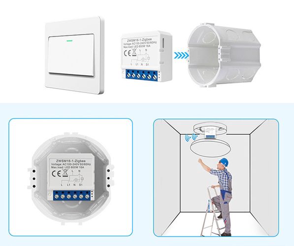 Išmani relė, 100-240Vac, ZigBee, 2 kanalų, 800W, TUYA. MQTT ZWSM16-W2