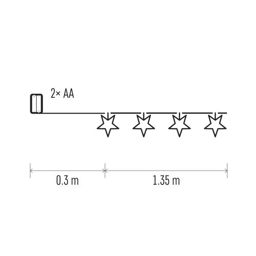 LED girlianda STARS, 2x AA, šiltai balta, 1.35m, su laikmačiu, EMOS ZY2064 8592920060131