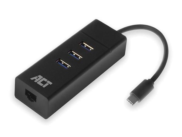 USB-C 3.2 Gen1 hub 3 port with Gigabit network port. ACTAC6400