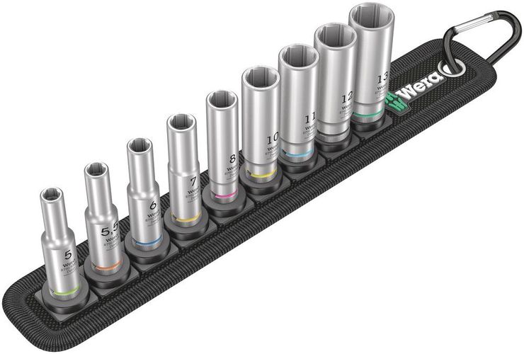 Belt A Deep 1 socket set, 1/4" drive, 1 x 5.0x50.0; 1 x 5.5x50.0; 1 x 6.0x50.0; 1 x 7.0x50.0; 1 x 8.0x50.0; 1 x 10.0x50.0; 1 x 11.0x50.0; 1 x 12.0x50.0; 1 x 13.0x50.0; 1 x 39.0x238.0; 1 x 30.0x200.0, Wera 05004525001