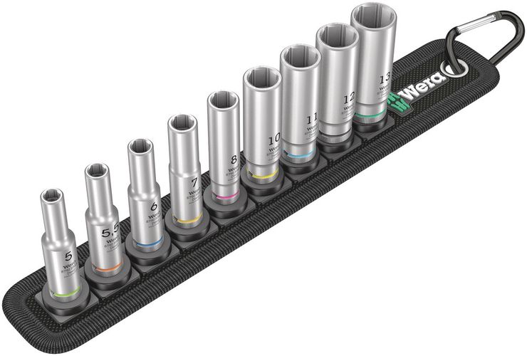 Belt A Deep 1 socket set, 1/4" drive, 1 x 5.0x50.0; 1 x 5.5x50.0; 1 x 6.0x50.0; 1 x 7.0x50.0; 1 x 8.0x50.0; 1 x 10.0x50.0; 1 x 11.0x50.0; 1 x 12.0x50.0; 1 x 13.0x50.0; 1 x 39.0x238.0; 1 x 200.0x30.0, Wera 05004525001