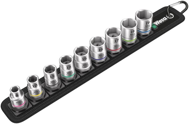 Belt B 4 Zyklop socket set, 3/8" drive, 1 x 8.0x29.0; 1 x 10.0x29.0; 1 x 12.0x29.0; 1 x 13.0x29.0; 1 x 15.0x29.0; 1 x 16.0x30.0; 1 x 17.0x30.0; 1 x 18.0x30.0; 1 x 19.0x30.0; 1 x 45.0x310.0; 1 x 200.0x30.0, Wera 05003973001