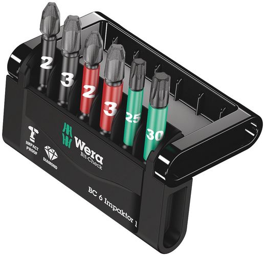 Bit-Check 6 Impaktor 1, 1 x PH 2x50; 1 x PH 3x50; 1 x PZ 2x50; 1 x PZ 3x50; 1 x TX 25x50; 1 x TX 30x50, Wera 05057695001