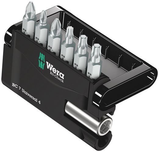 Bit-Check 7 Universal 4, 1 x 1/4"x50; 1 x PH 2x25; 1 x PZ 1x25; 1 x PZ 2x25; 1 x TX 15x25; 1 x TX 20x25; 1 x TX 25x25, Wera 05135810001