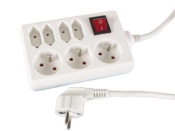 SOCKET OUTLET WITH 3 x SOCKET + 4 x EURO SOCKET AND SWITCH - 1.5 m CABLE - WHITE - FRENCH SOCKET EB34S 5410329345334; 5410329524661