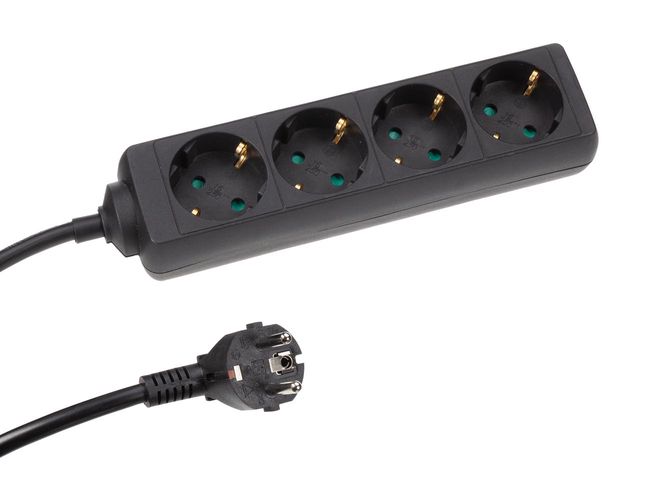 4-WAY SOCKET-OUTLET - 1.5 m CABLE - BLACK - SCHUKO EB4BL-G