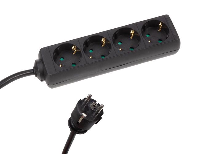 4-WAY SOCKET-OUTLET WITH SHRINK TUBE - 3G2.5 - 5 m CABLE - BLACK - SCHUKO EB4STB25-5HQ-G