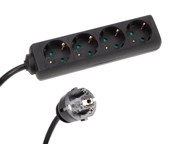 4-WAY SOCKET-OUTLET WITH SHRINK TUBE - 3G2.5 - 1.5 m CABLE - BLACK - SCHUKO EB4STB25HQ-G 5410329713904
