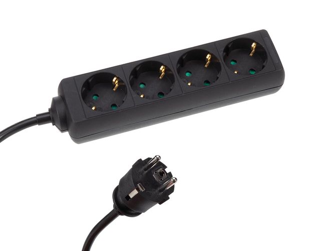 4-WAY SOCKET-OUTLET WITH SHRINK TUBE - 3G1.5 - 5 m CABLE - BLACK - SCHUKO EB4STBHQ-5-G