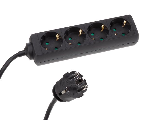 4-WAY SOCKET-OUTLET WITH SHRINK TUBE - 3G1.5 - 1.5 m CABLE - BLACK - SCHUKO EB4STBHQ-G 5410329713881