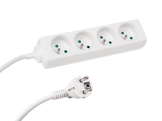 4-WAY SOCKET-OUTLET - 5 m CABLE - WHITE - FRENCH SOCKET EB4WN-5