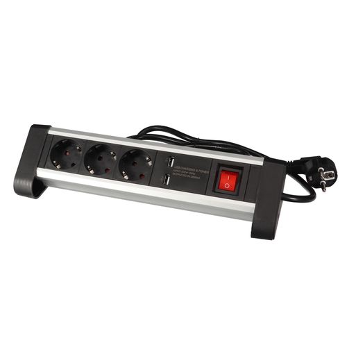 DESKTOP POWER OUTLET WITH 3 SOCKETS AND 2 USB CHARGING PORTS - 2.4 A - SCHUKO EBP03DSUN1-G