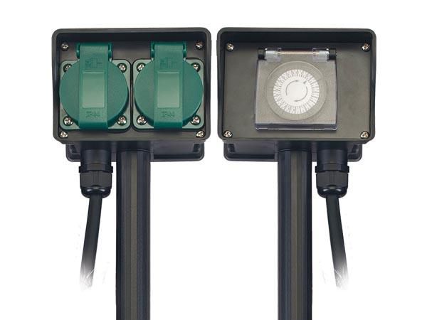 2-WAY GARDEN SOCKET WITH TIMER - FOR OUTDOOR USE - FRENCH SOCKET EG2WTM 5410329656157; 5410329665944