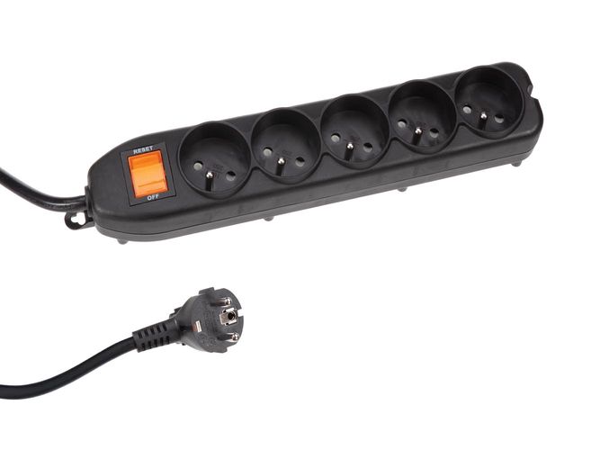 5-WAY SOCKET-OUTLET WITH SWITCH & OVERLOAD PROTECTION - BLACK - FRENCH SOCKET EWS5B 5410329703974