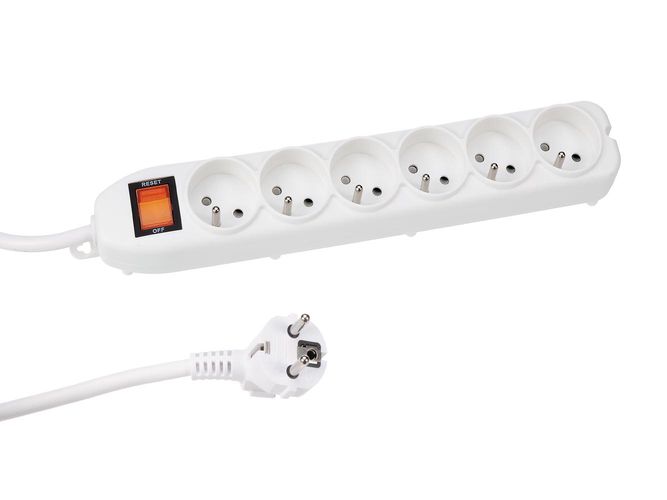 6-WAY SOCKET-OUTLET WITH SWITCH & OVERLOAD PROTECTION - WHITE - FRENCH SOCKET EWS6W 5410329703981