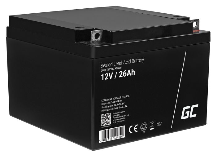 Green Cell AGM VRLA 12V 26Ah maintenance-free battery for mower, scooter, boat, wheelchair AGM35