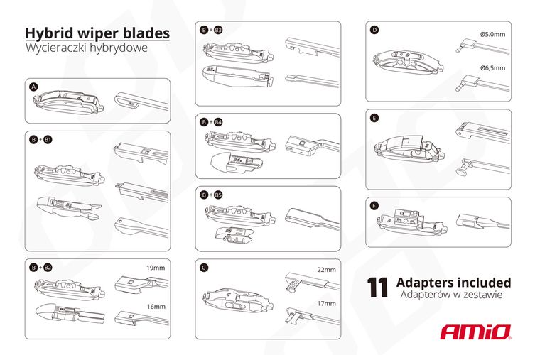 Hybrid wiper blade multiconnect 26" (650mm) 11 adapters, AMiO 5903293022122