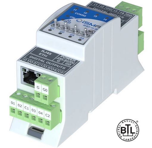 Expansion module iSMA-B-4I4O-H-IP, 4 digital inputs, 4 digital outputs with manual control, Modbus TCP/IP, BACnet IP iSMA-B-4I4O-H-IP