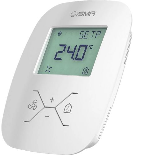 Patalpos termostatas su 2,6" LCD ekranu, temperatūros, CO2 ir drėgmės jutikliais, 24V AC/DC Modbus RTU/ASCII, BACnet MSTP, 24 V AC/DC iSMA-B-LP-HC