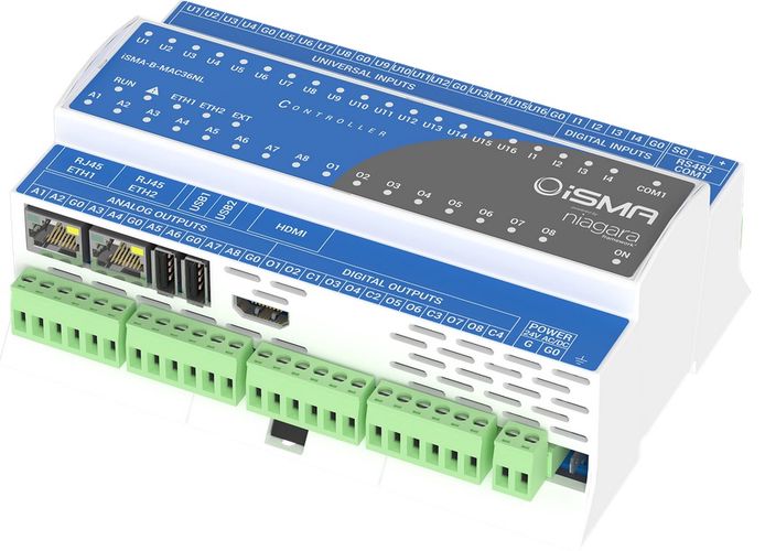 Niagara hibridinis valdiklis iSMA-B-MAC36NL, 16UI, 4DI, 8DO, 8AO, 1xRS485, 2xETH, 2xUSB, 1xHDMI, 1xSD lizdas iSMA-B-MAC36NL