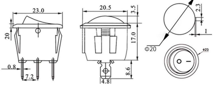Rocker switch; ON-ON, fixed, 3pins, round white, 22mm KE/RO/3F/WH