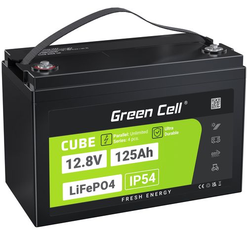 Green Cell CUBE LiFePO4 125Ah 12.8V 1600Wh Lithium Iron Phosphate Battery for Camper, Solar, Off-Grid System, Boat LFPGC12V125AH 5904326374829