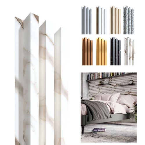 Deco wallpanel White marble-White marble, 1250 x 172mm, 3 lamella 30 x 40mm, HDF 3.2mm (4pcs) M-Z80807 5410329762230; 5410329762230