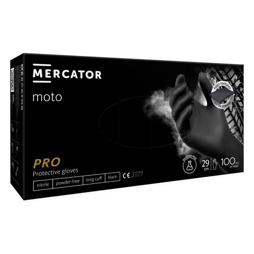 Nitrile gloves MERCATOR MOTO black size L, 100 pcs, MERCATOR MER03385