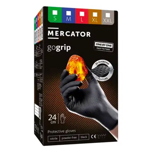 Mercator GoGrip ONE-BY-ONE Black nitrile gloves 100pcs size L, MERCATOR MER20886