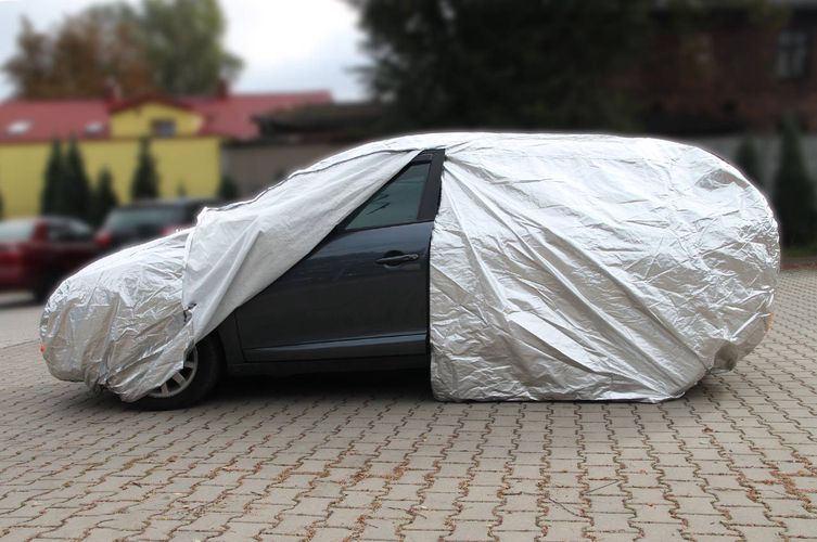 ALUMINIUM CAR COVER with ZIP, REFLECTIVE, 120g + cotton,Silver, size: SUV/VAN L, AMiO 5903293011133