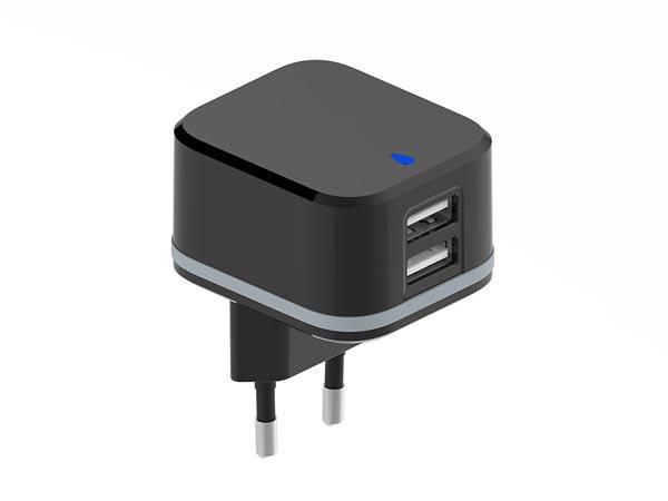 COMPACT CHARGER WITH DUAL USB OUTPUT - 5 V - 3.4 A max. (2.4 + 1 A) - 17 W max. PSS6EUSB35B