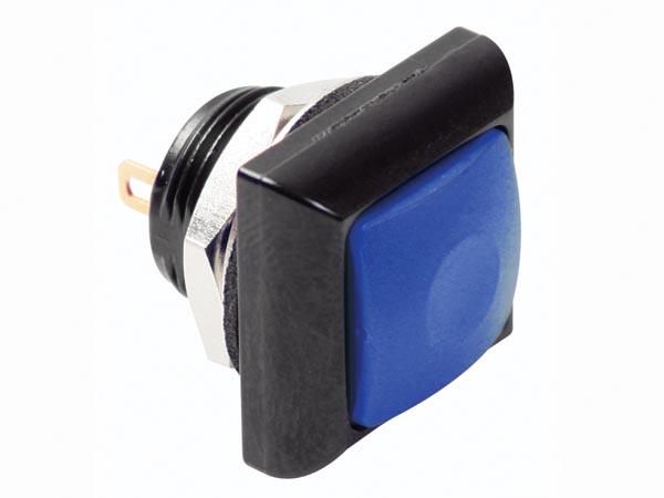 MINI SQUARE METAL PUSH BUTTON WITH BLUE BUTTON 1P SPST OFF-(ON) R1397B 5410329428037; 5410329494551