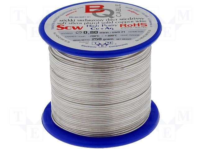Silver plated copper wires; 0.8mm; 250g; Cu,silver plated; 58m BQ CABLE SCW-0.80/250