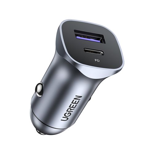 Автомобильное быстрое зарядное устройство 30Вт 12-24В USB + USB-C QC3.0 PD3.0 PPS, серый UGREEN/40858 6957303848584
