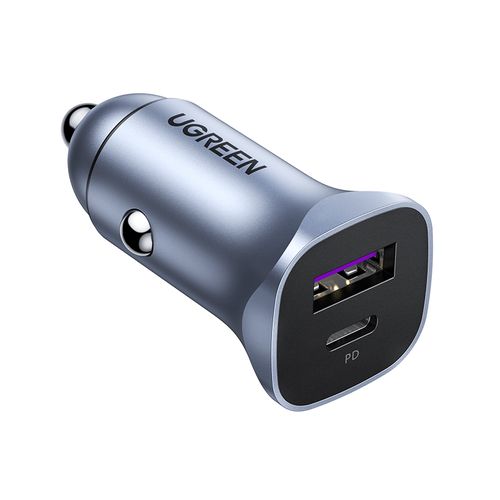 Автомобильное быстрое зарядное устройство 30Вт 12-24В USB + USB-C QC3.0 PD3.0 PPS, серый UGREEN/40858 6957303848584