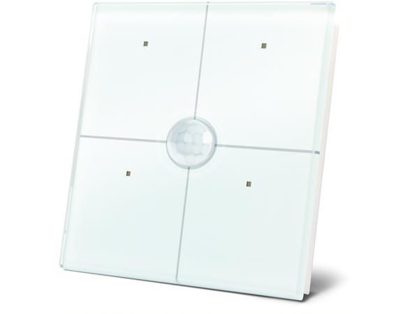 glass control module with 4 touch keys and built-in motion and twilight sensor, white VMBGP4PIRW 5410329611408