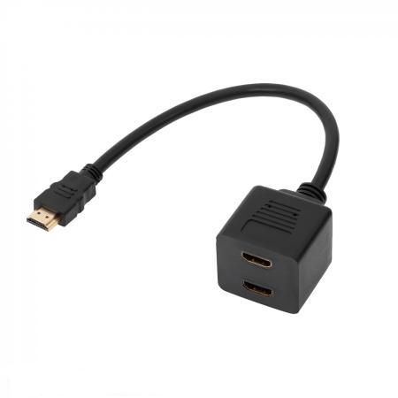 HDMI cable adaptor, 19pin HDMI plug - 2x19pin HDMI jack, 0.3m, black ZLA0791 5900804039549; 5901436774167