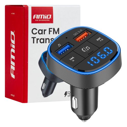 Car FM Transmitter 2×USB-A 12V 24V AMIO-04648, AMiO 5903293046487