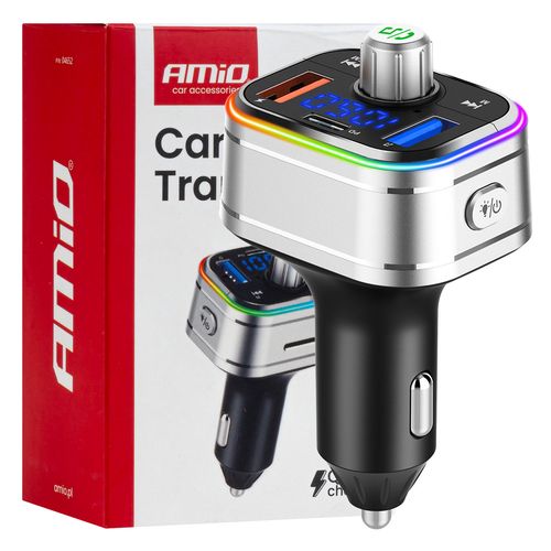 Car FM Transmitter 1×USB-C microSD 12V 24V AMIO-04652, AMiO 5903293046524