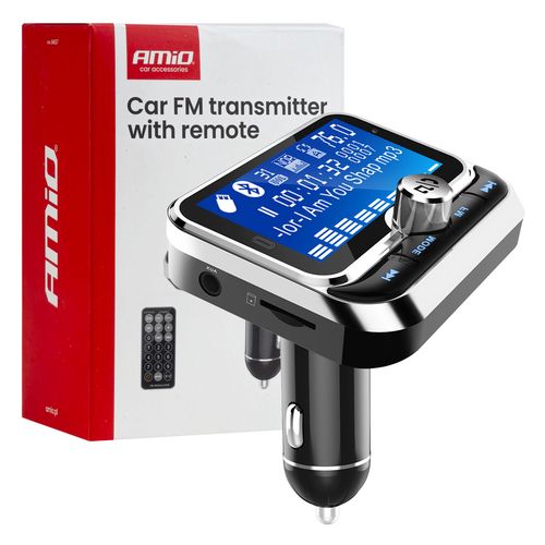 Car FM transmitter with remote 2×USB-A 12V 24VAMIO-04657, AMiO 5903293046579