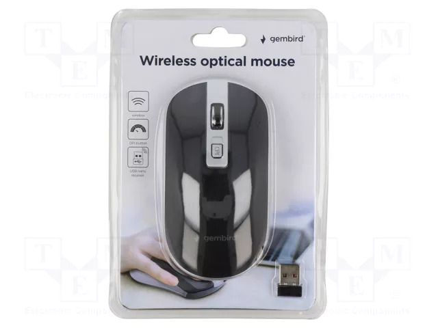 Mouse; black,grey; USB A; wireless,optical; DPI change button GEMBIRD MUSW-4B-06-BS
