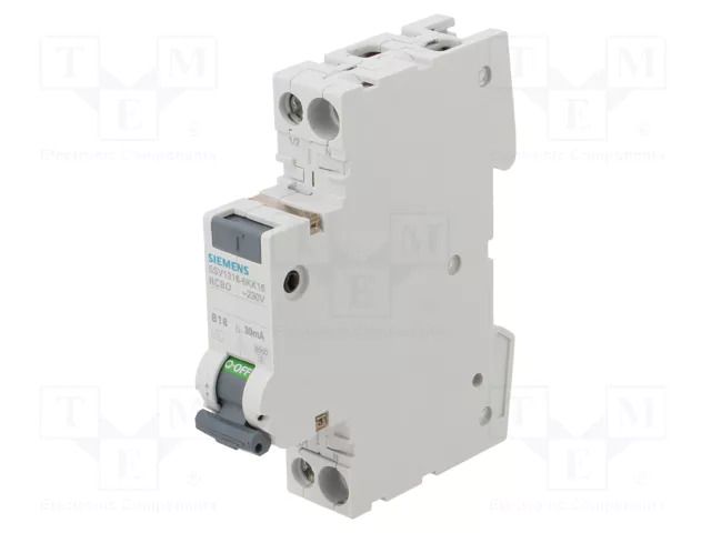 RCBO breaker; Inom: 16A; Ires: 30mA; Poles: 1+N; 230/400VAC; IP20 SIEMENS 5SV1316-6KK16