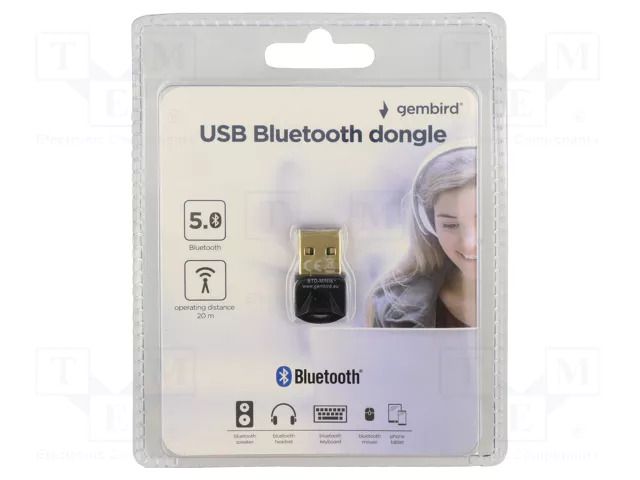 BT adapter; USB A plug; USB 2.0; black; 2.402÷2.48GHz; 20m GEMBIRD BTD-MINI6
