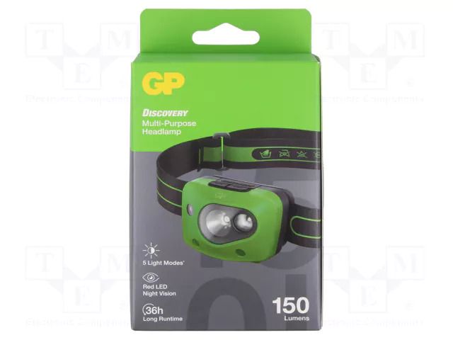 Torch: LED headtorch; IPX4; waterproof; 35lm,150lm GP GP-CH43