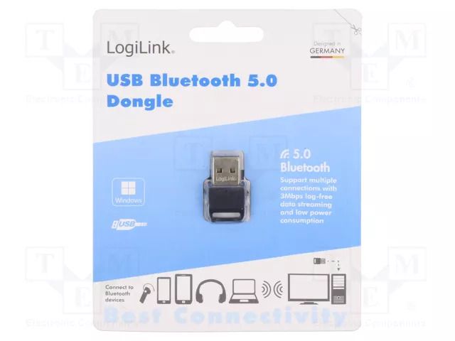BT adapter; USB A plug; USB; chipset RTL8761B; 3Mbps; 10m LOGILINK BT0063